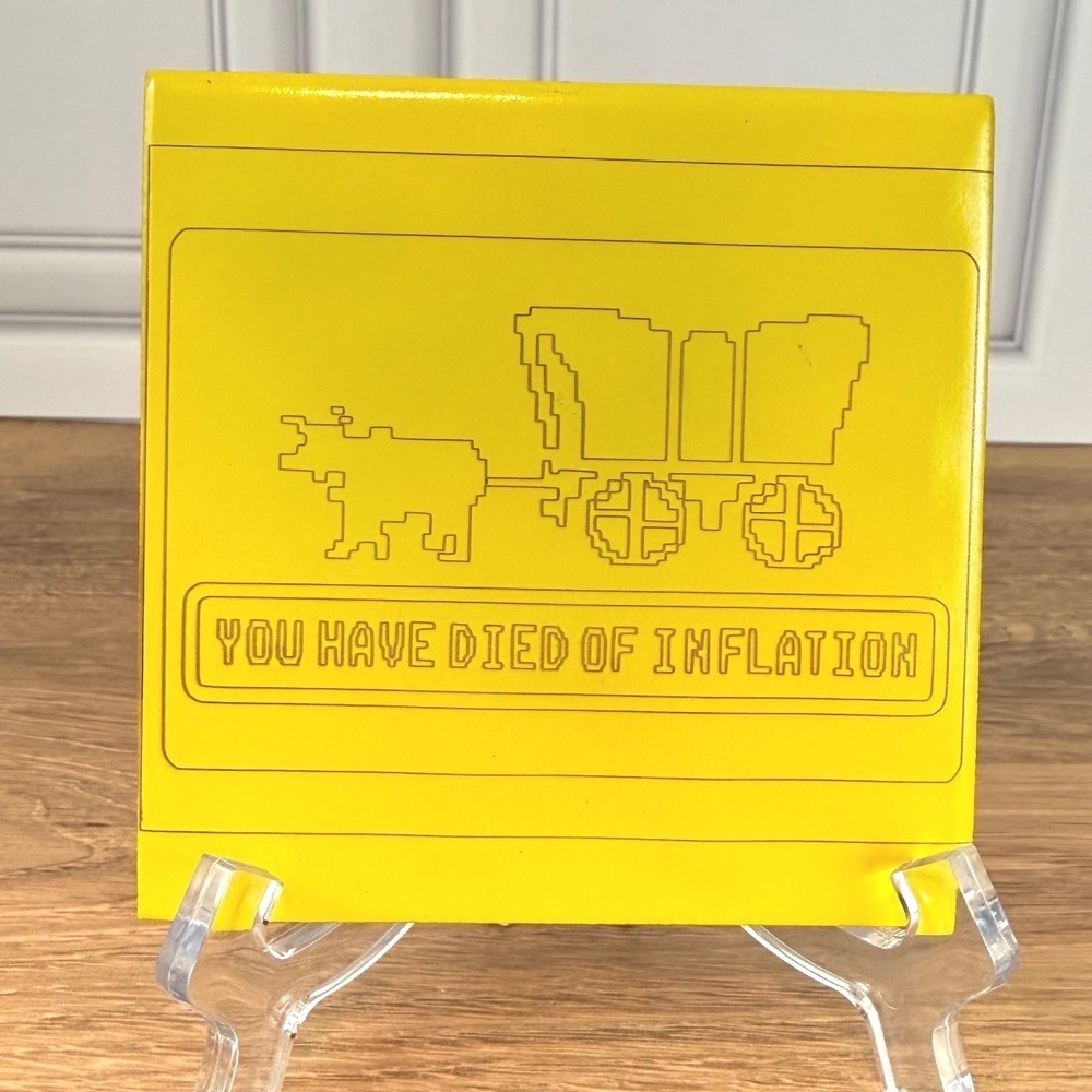 VINTAGE Yellow Oregon Trail Game "You Have Died Of Inflation" Trivet Coaster USA